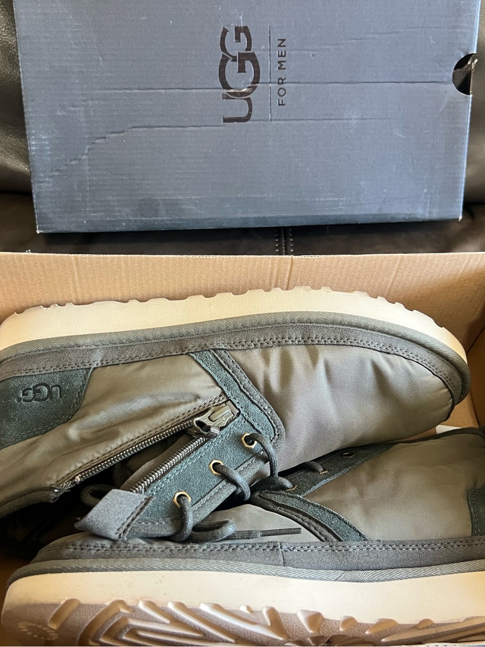 UGG Men's Olive Nylon Zip-Detail Boot with Suede Trim